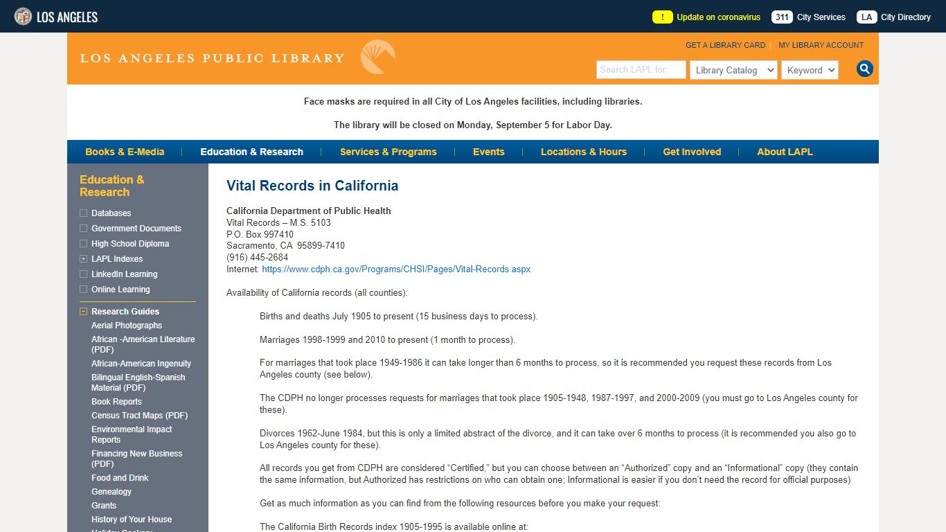 Vital Records in California | Los Angeles Public Library